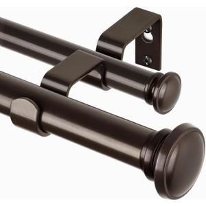 TONIAL 1 Inch Double Curtain Rods 72 to 144 Inch (6 to 12 ft), Heavy Duty Decorative Drapery Rod for Windows 69 to 140 Inch (5.75 to 11.7 ft) with Small Cap Finial, Bronze