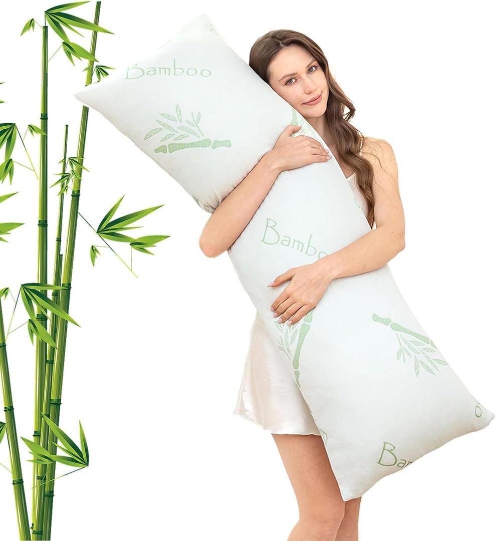 Body Pillow for Adults, Memory Foam Long Pillow for Side Sleeper, Fluffy and Firm Full Body Pillow with Removable Pillowcase,Adjustable Filling,2054 Inch,Green