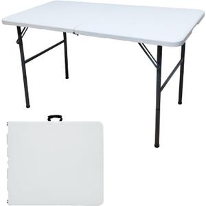 4FT Plastic Folding Table - Lightweight & Portable for Camping, Picnic, Card Games - Indoor Outdoor Foldable Dining & Utility Table (White)