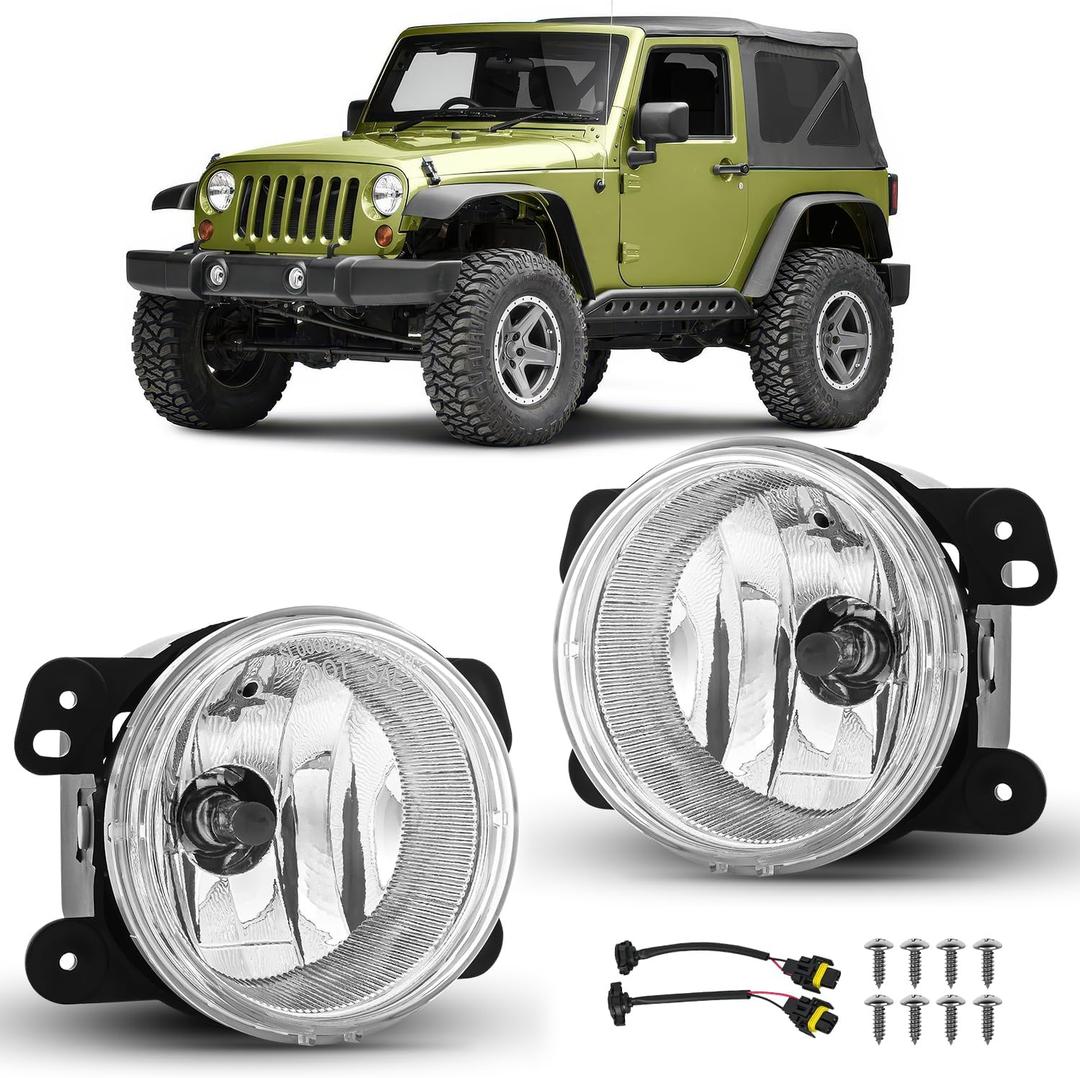 Nilight Fog Lights Assembly Compatible with 2007 2008 2009 Jeep Wrangler 2005-2008 Dodge Magnum 2005-2010 Chrysler PT Cruiser 300 Touring Models Clear Lens