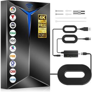 2026 Upgraded TV Antenna Indoor, 3500+ Miles Long Range Reception for Local Channels, Digital HDTV Antenna with Amplifier for Smart TV - Supports 8K 4K 1080P HD, Easy Setup with 26ft Cable