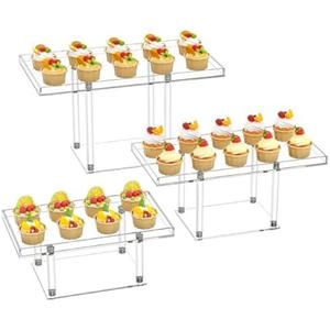 Gonice 3 Pack Acrylic Dessert Display Riser Set, Desktop Display Stand for Cake, Clear Cupcake Trays for Birthday Party, Weddind and Holidays and festivals