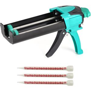 Dual Caulking Gun,Epoxy Gun for 13.5 fl oz(400 ml,1:1 Mix Ratio)Manual Dual Component Adhesive Applicator with Mixing Nozzles,Green