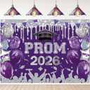 Prom 2026 Backdrop 7x5FT Purple Black Congrats Grad Graduation Photography Background for Outdoor Indoor Prom Party Decorations Banner Purple, 82x59 inch