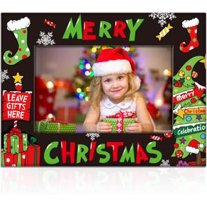party greeting Merry Christmas Ceramic Photo Frame Winter Decorations Holiday Gifts Horizontally Used Christmas Gift 4x6inch Frame Suitable for Desktop Use(Black Merry Christmas)