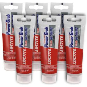 Loctite Power Grab Ultimate Crystal Clear Construction Adhesive, 2.7 fl oz Tube, 6 Pack - Versatile Construction Glue for Glass, Wood, Metal & More