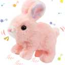 Hopearl Hopping Rabbit Interactive Electronic Pet Plush Bunny Toy with Sounds and Movements Animated Walking Wiggle Ears Twitch Nose Gift for Toddlers Birthday, Pink, 7''