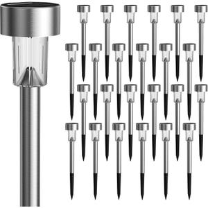 GIGALUMI 24 Pack Solar Path Lights Outdoor,Solar Lights Outdoor Waterproof,Stainless Steel LED Landscape Lighting,Solar Garden Lights for Driveway,Pathway,Patio,Yard (Cold White)