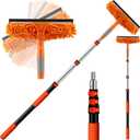 20ft High Reach Window Squeegee with 12ft Heavy-Duty Extension Pole, 2-in-1 Telescopic Window Washer & Squeegee, Washable Streak-Free Window Cleaning Kit for Indoor/Outdoor High Windows, Blue and Orange 