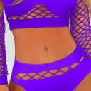 Women's Mesh Lingerie Fishnet Babydoll Mini Dress Bodysuit See Through Shirts Long Sleeves Lingerie Bodysuit Cover Up (White)