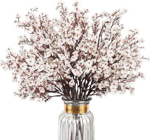 HIAGROW Babys Breath Artificial Flowers, 8 Bundles White Real Touch Fake Flowers Silk Flowers Bulk for Vase Home Office Wedding Spring Indoor Outdoor Centerpiece Table Party Decorations