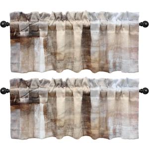 Abstract Art 2 Pack Valance for Windows - Wrinkle Resistant Blackout Valances, Heavyweight Fabric (52x18 Inch, Brown Beige)