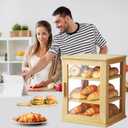 Bread Box,Pastry Display Case,Bread Holder for Kitchen Counter, Wooden Large Capacity Bread Storage Bin Breadbox Organizer for Kitchen Counter CornerRaw wood
