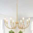 Gold Chandelier, 8-Light Farmhouse Chandeliers for Dining Room, Farmhouse Dining Room Light Fixtures, Modern Candle Chandelier Light Fixtures for Bedroom, Foyer, Living Room, Entryway