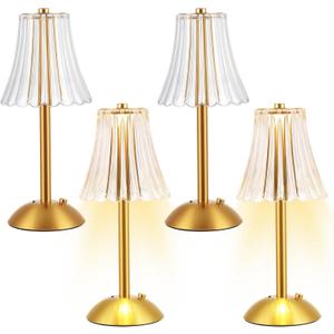 Liliful 4 Pcs LED Portable Cordless Gold Table Lamp Touch Battery Operated Rechargeable Desk Lamp 3 Color Dimmable for Bedroom Living Room Dining (Rose Style)