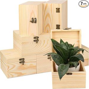 Geytetqi 8 Pack Wood Box with Glass Lid, 5.91 x 5.91 x 3.94 inch Wooden Display Box with Hinged Lid for DIY Craft, Collectibles