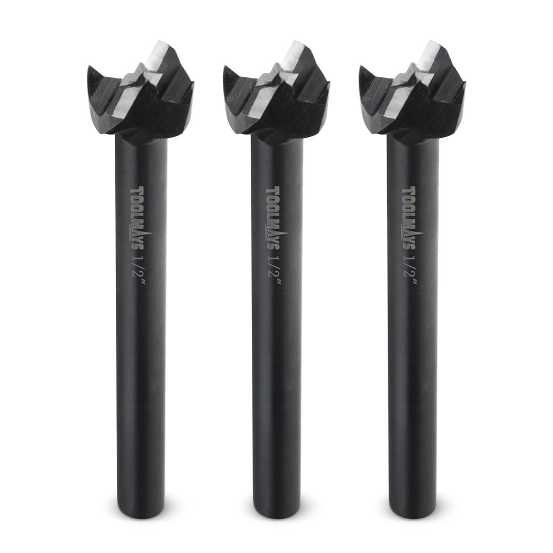 3 x 1/2" Forstner Drill Bits, 3Pcs Forstner Bit Set for Wood, 1/2" Drilling Bit Woodworking Hinge Cutter Tool Kits for Wood Plywood Plastic