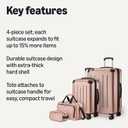 Amazon Basics 4-Piece Luggage Set, Hardside Spinner Suitcases with Multidirectional Wheels (22" Carry-On and 28" Checked), Plus 15-inch Tote Bag and 10-inch Compact Travel Bag, Rose Gold