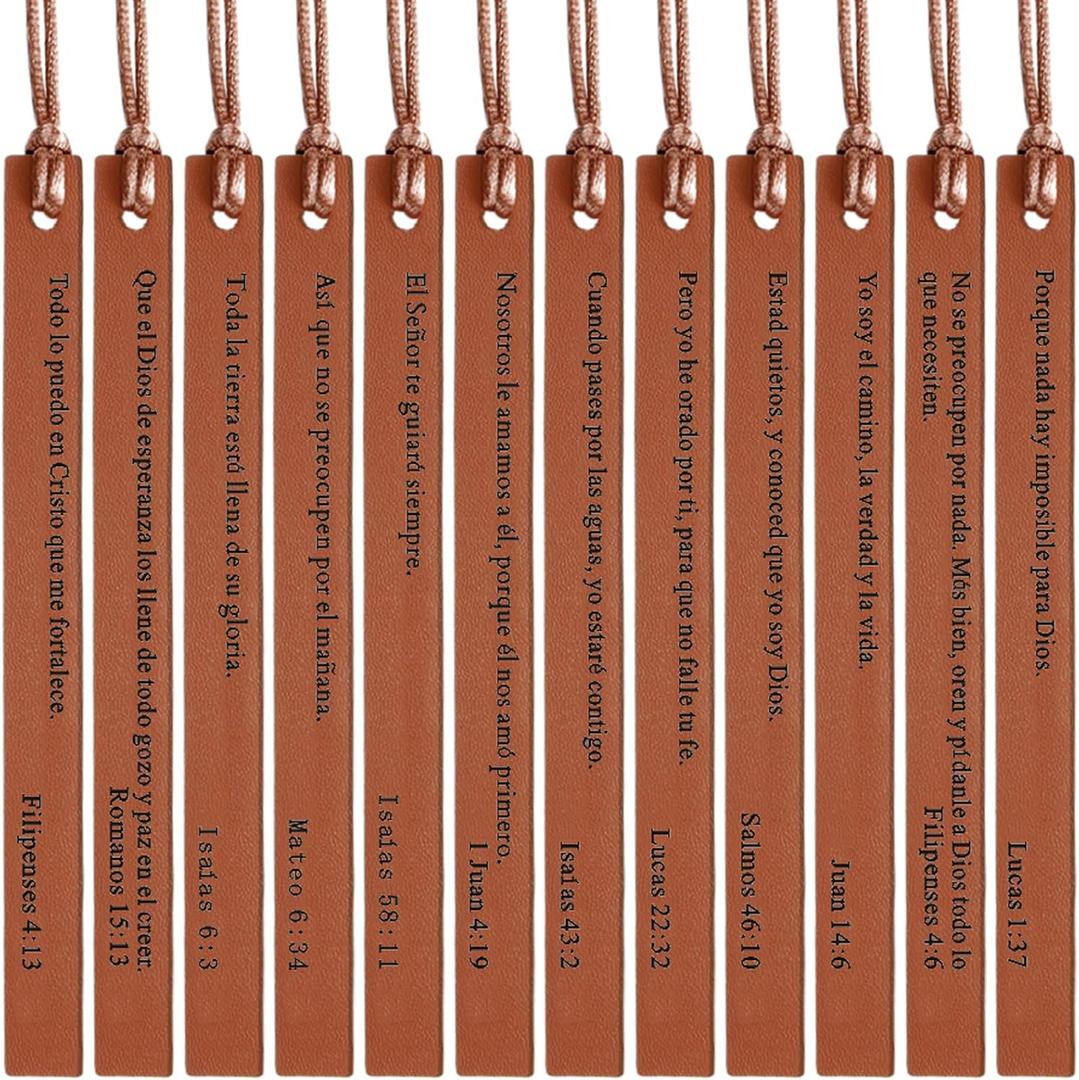 20 Pcs Leather Bible Bookmark Spanish for Women, Separadores De Biblia En Espao Bible Verses Book Markers in Spanish Religious Gifts for Church Club Book Lovers Readers Supplies(Brown)