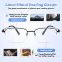 Bifocal Reading Glasses for Men, Half Metal Frame Flexible Titanium Arm Bi-focal Readers Blue Light Blocking Black +Gun Metal, +1.75