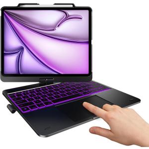 typecase Keyboard Case for iPad Air 13-inch: Multi-Touch Trackpad - 360 Rotatable - 11-Colors Backlit - Wireless Cover with Pencil Holder for iPad Air 13 (M3, 205/M2, 2024) - Dark Black