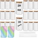 Sublimation Glass Can Cups With Bamboo Lids and Straws,16oz Beer Container Blank 20Pack