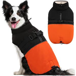 KOESON Dog Coat, Warm Dog Winter Jackets Dog Coats for Large Dogs, Windproof Waterproof Dog Winter Jackets XXL Dog Coat with Adjustable Buckle, Turtleneck Dog Fleece Jacket for Cold Weather Orange 2XL