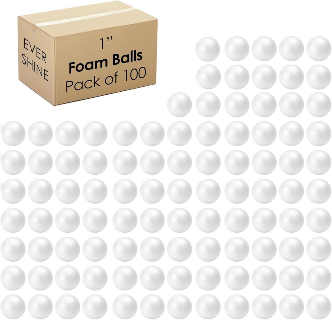 Evershine 100 Pack 1 Inch Craft Foam Ball - White Smooth Craft Foam Polystyrene Balls for DIY Craft and Art School Project