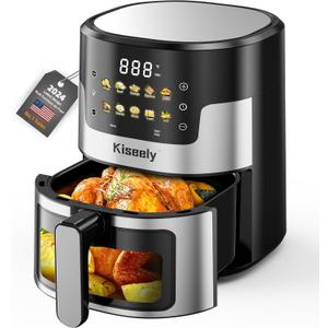 Kiseely Air Fryer, 6 QT Air Fryers with Glass Touch Screen, Clear Windows, 10-in-1 Stainless Air Fryer Oven with Auto Shut-Off Time & Temperature Control for Roast, Bake, Broil, Keep Warm (BQ1)