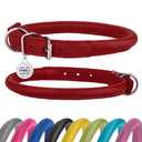 Rolled Leather Dog Collar Soft Round Collars, ID Tag for Small Medium Large Dogs (11-14 inch, Imperial Red)