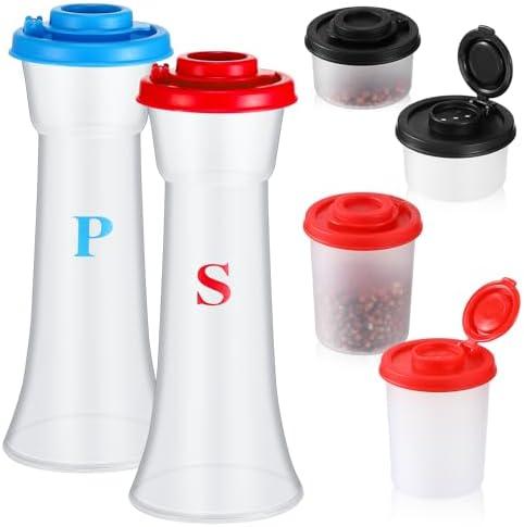 Baderke 6 Pcs Salt and Pepper Shaker Set Hourglass Plastic Salt and Pepper Shakers with Lids Airtight Spice Jar Dispenser for Restaurant Kitchen Camping Outdoor, 3 Sizes