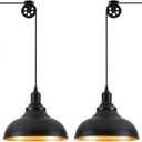 Black Pendant Light Hanging Lamps for Living Room Plug in 15FT Dimmable Switch Adjustable Pulley Hanging Lights with Cord for Kitchen Bedroom 2 Pack