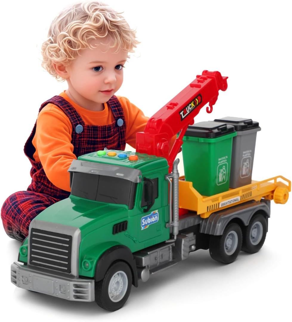 Truck Toy for Kids, 13.7 Inch Garbage Truck Toy with Mini Cans, Sounds & Light, Push Vehicles Toy Gift for Boys Girls 3 4 5 6 7 8 Year