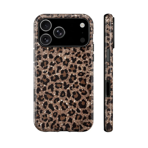 for iPhone 17 Pro Max Case,Luxury Sparkle Leopard Print Pattern Vintage Cheetah Design,Dual Layer Soft TPU Hard PC Bumper Case,Protective Phone Cover for Women Girls-Brown Leopard Print