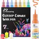Honcaring Candle Wax Pen, Easy to Use Glitter Painting Pen, 7 Glitter Colors Set for Candle Blessing Writing, Decorating & More DIY Crafts(15ml/0.5oz*7)
