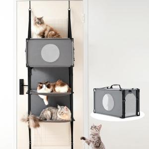 Pet Carrier for Small/Medium Cats Up to 22lbs, 4 in 1 Multi-Level Door Hanging Cat Tree Tower Condo for Indoor Cats, Collapsible and Tool-Free Assembly, Fits Doors <86in H