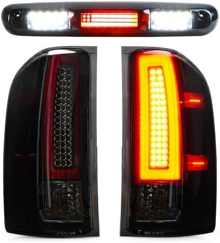 Bomusou LED Tail Light + 3rd Brake Light Kit Fit for Chevy Silverado 1500 2500 HD 3500 HD 2007-2014, for GMC Sierra 3500 HD 2008-2014 with Dual Wheel Only, 3Pcs, Smoke Lens