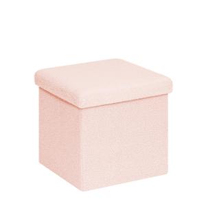 PINPLUS Storage Ottoman Cube Square Shaped Ottomans with Storage Foot Stool Footrest for Lving Room Boucle Ottoman Seat for Dorm Room,Faux Teddy Fur Pink,15"x15"x15"