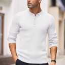 COOFANDY Mens Knit Henley Sweater Long Sleeve Button Down Lightweight Sweater Fall Slim Fit Ribbed Pullover (White)