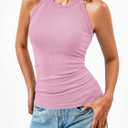 Dellytop Summer Womens Tank Tops - Casual Sleeveless Basic Cami Top Shirt Slim Knit Ribbed Racerback Workout Blouses (Pink)
