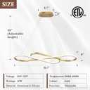 Modern LED Chandelier Gold Dimmable LED Pendant Light for Dining Room Light Fixture Over Table Modern Kitchen Island Lighting High Ceiling with Remote for Living Room, 31.7 Inch
