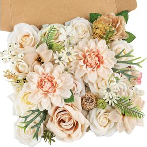 AmyHomie Nude Color Artificial Flowers Combo Silk Mix Peony Rose Fake Flowers w/Stem for DIY Wedding Bouquets Centerpieces Arrangements Table Fall Decor Party Bridal Baby Shower Home Decorations