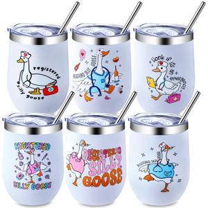 LemonRoad 6 Pcs Funny Silly Goose Nurse Tumbler 12 oz Insulated Stainless Steel Travel Mug with Lid and Straw Rn Graduation Gift New Grad Nurse Appreciation for Women Men Student Nursing Class
