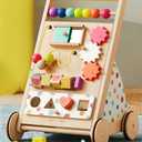 Tiny Land Wooden Baby Walker with Adjustable Speed, Montessori Activity Push Walker Toy for Toddlers, Colorful Learning Walker for Boys & Girls (Rainbow)