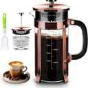 French Press Coffee Maker 304 Stainless Steel Coffee Press,with 4 Filters System, Heat Resistant Thickness Borosilicate French Press Glass, BPA-Free Brewed Tea Pot Coffee Plunger(Copper 12oz)