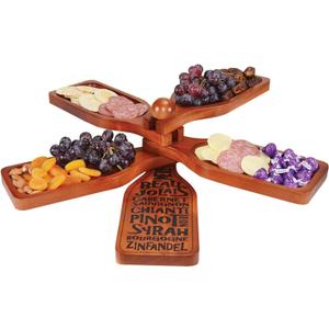 Primeware Appetizer Plate Set - Mahogany Wood  Bottle Shaped Serving Platters With Display Stand Hold Meat, Cheese, Fruit,  Glasses Primeware Appetizer Plate Set - Mahogany Wood  Bottle Shaped Serving Platters With Display Stand Hold Meat, Cheese, Fruit,  Glasses