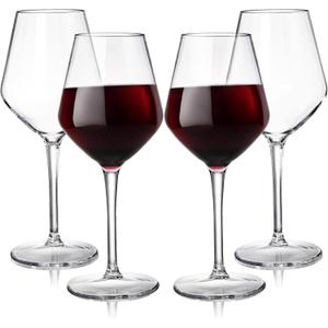 Dicunoy 4 Pack Unbreakable Stemmed Glasses, 15 oz Outdoor Plastic Glasses, Plastic Goblets Glassware, Reusable, BPA-Free, Classic Cups for Patio, Poolside, Camping