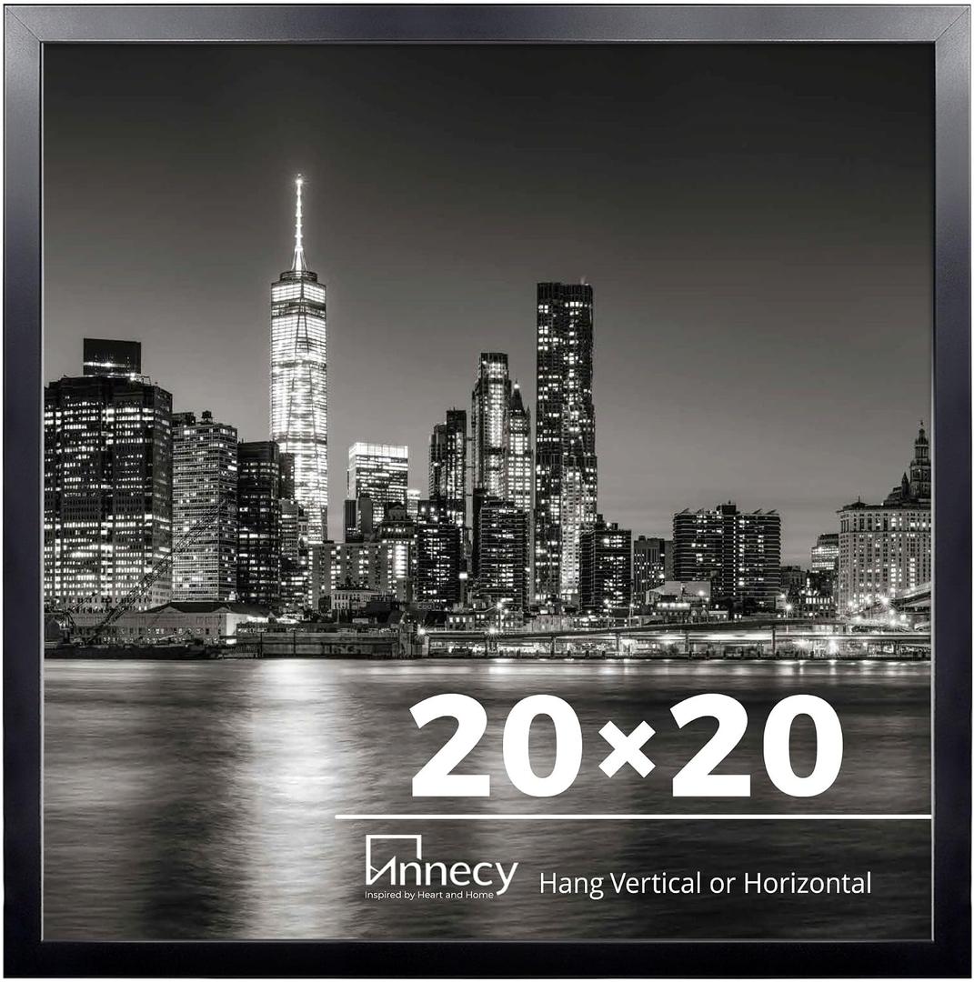 Annecy 20x20 Picture Frame Black1 Pack, 20 x 20 Picture Frame for Wall Decoration, Classic Black Minimalist Style Suitable for Decorating Houses, Offices, Hotels