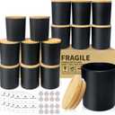 15 Pack Glass Candle Jars- 7 fl.oz Matt Black Empty Candle Jars with Bamboo Lids and Sticky Labels, Bulk Candle Containers for Making Candles for Halloween