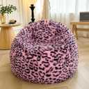 XeGe Faux Fur Leopard Print Bean Bag Chair Cover (No Filler), Fluffy Stuffed Animal Storage Pink Cheetah Bean Bag Home Decor, Furry Fuzzy Beanbag Cover for Adults Kids Girls, Anti-slip, Black and Pink (Large(38"x38"x40"))